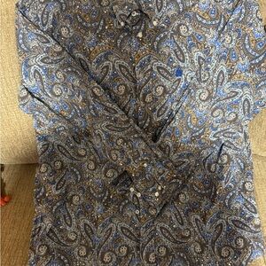 Cinch Blue and Brown Paisley Button-Down Shirt